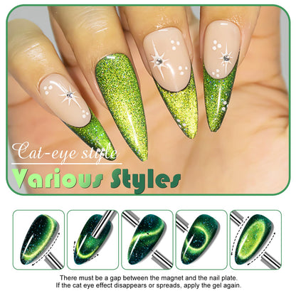 NXJ INFILILA Green Cat Eye Gel Nail Polish 15ml – Olive Green Magnetic Glitter Gel