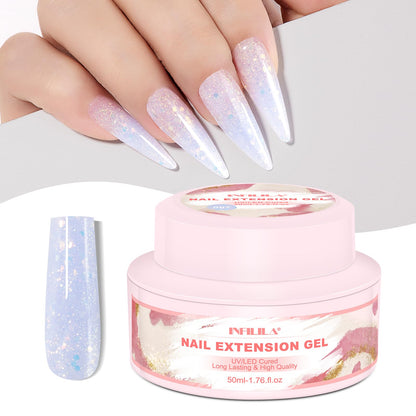NXJ INFILILA Glitter Poly Nail Gel – Baby Blue Builder Gel (50ml) for DIY Nails