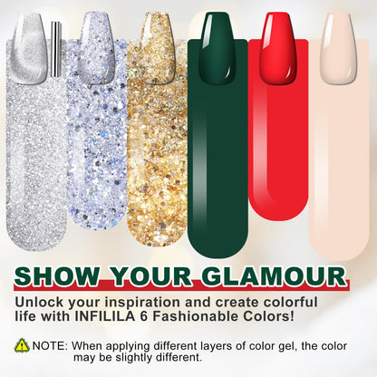 NXJ INFILILA Cat Eye Christmas Gel Nail Polish Set – 6 Colors in 10ml, Feline Luster07