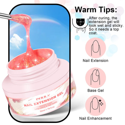 NXJ INFILILA Glitter Poly Nail Gel 50ml – Hot Pink Sparkle Builder Gel for UV/LED Nails | DIY Home Salon