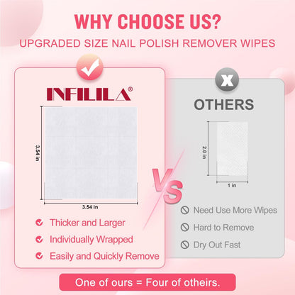 NXJ INFILILA Nail Polish Remover Pads – Jumbo 50-Piece Quick, Travel-Friendly Wipes for Home or Salon