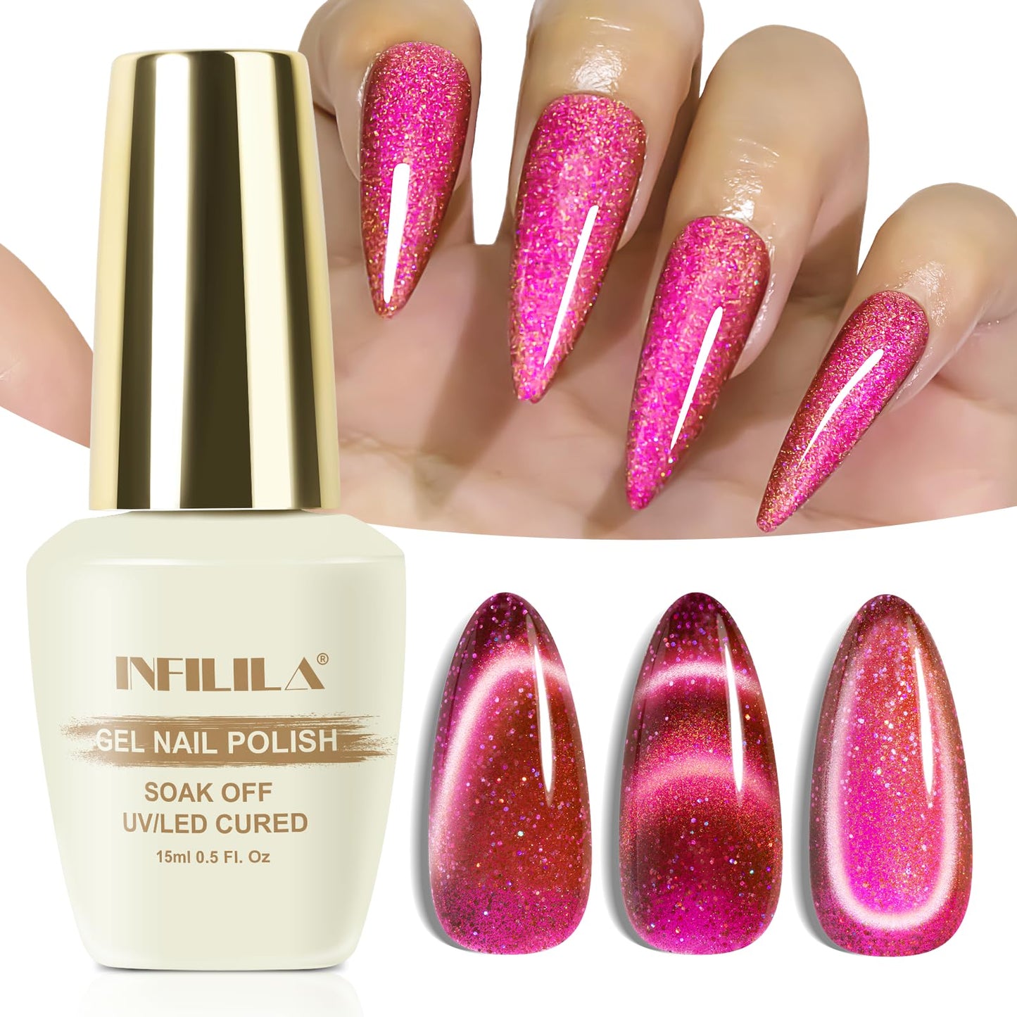 NXJ INFILILA Pink Cat Eye Gel Nail Polish | Galaxy Glow02 – Magnetic Holographic Glitter