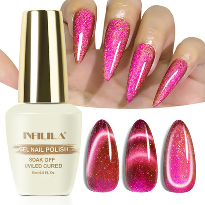 NXJ INFILILA Pink Cat Eye Gel Nail Polish | Galaxy Glow02 – Magnetic Holographic Glitter