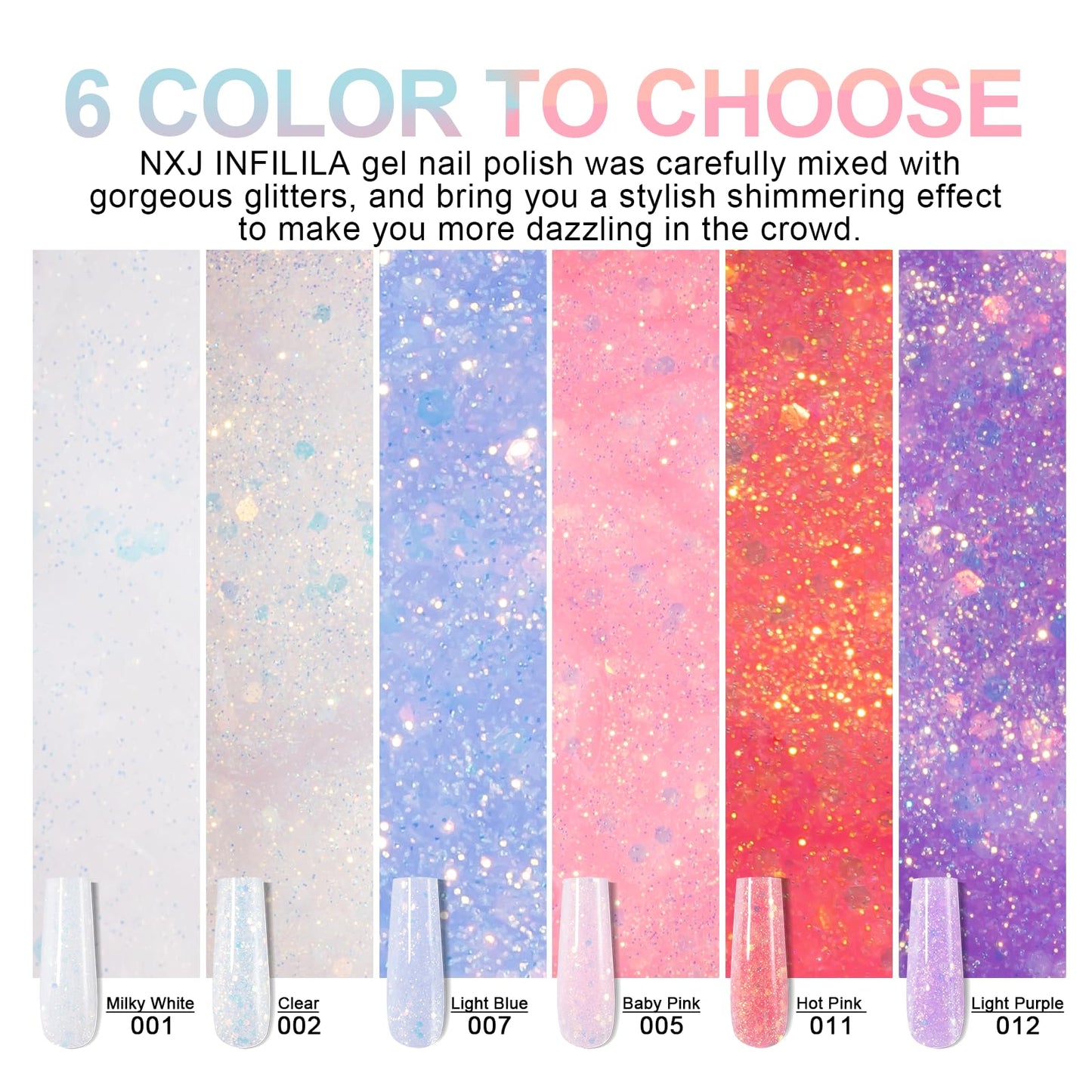 NXJ INFILILA Glitter Poly Nail Gel 50ml – Hot Pink Sparkle Builder Gel for UV/LED Nails | DIY Home Salon