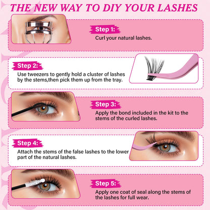 NYCAAR DIY Lash Extension Kit 280Pcs – 40D/50D Clusters, 9-16mm, Easy Application