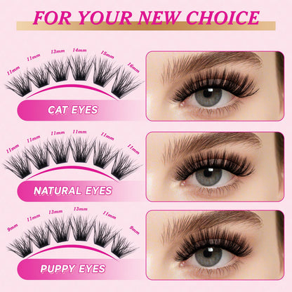 NYCAAR Lash Clusters 3D Effect Kit – 280pcs 80D/100D D-Curl 9-16mm Wispy Lashes + Glue & Remover