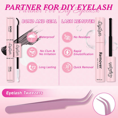 NYCAAR DIY Lash Extension Kit 280Pcs – 60D/80D Clusters, 0.07D Curl, 9–16mm Mix, Glue & Remover