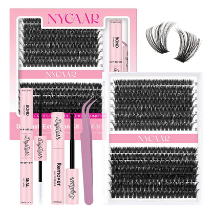 NYCAAR DIY Lash Extension Kit 280Pcs – 60D/80D Clusters, 0.07D Curl, 9–16mm Mix, Glue & Remover