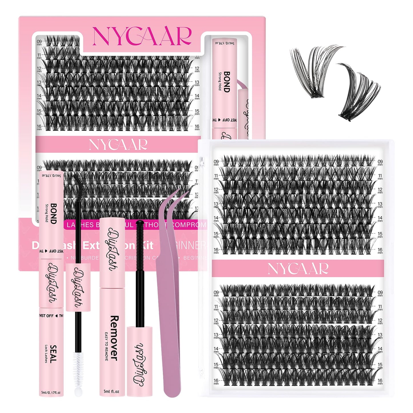 NYCAAR DIY Lash Extension Kit 280Pcs – 40D/50D Clusters, 9-16mm, Easy Application