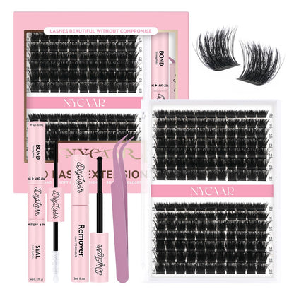 NYCAAR Lash Clusters 3D Effect Kit – 154pcs 200D D-Curl, 9-16mm Mix, DIY Lashes with Glue & Remover