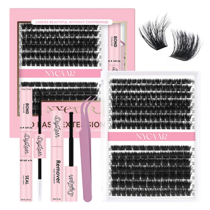 NYCAAR Lash Clusters 3D Effect Kit – 280pcs 80D/100D D-Curl 9-16mm Wispy Lashes + Glue & Remover