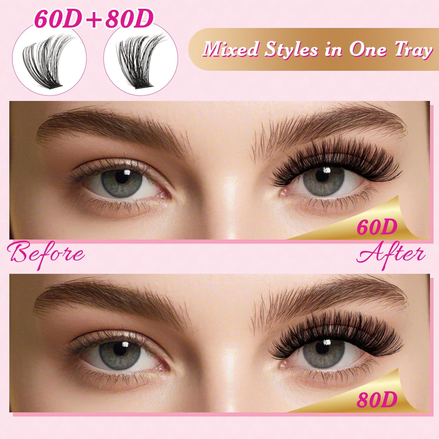 NYCAAR DIY Lash Extension Kit 280Pcs – 60D/80D Clusters, 0.07D Curl, 9–16mm Mix, Glue & Remover