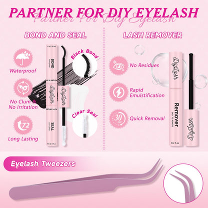 NYCAAR Lash Clusters 3D Effect Kit – 280pcs 80D/100D D-Curl 9-16mm Wispy Lashes + Glue & Remover