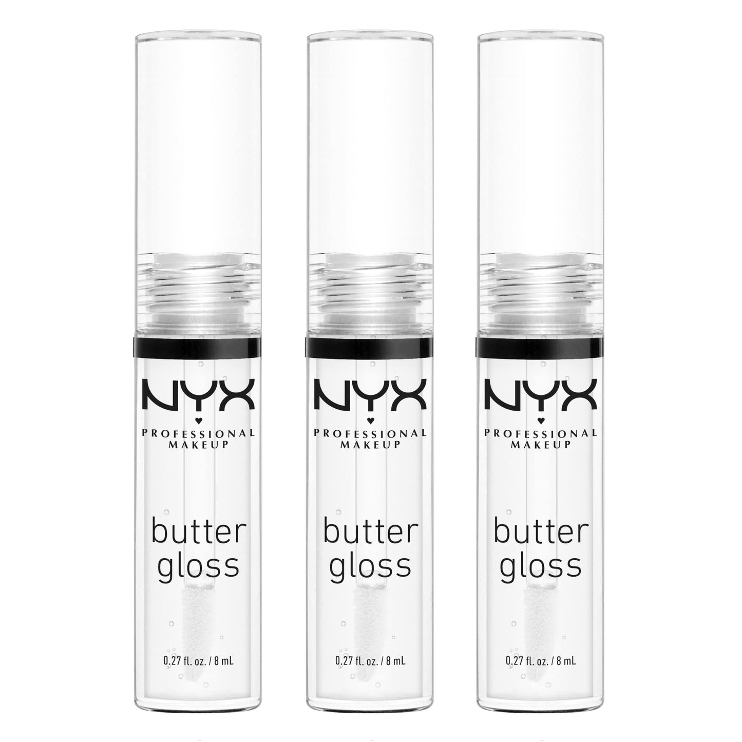 NYX PROFESSIONAL MAKEUP Butter Gloss Sugar Glass Clear 3-Pack – Non-Sticky Lip Gloss, Sheer to Medium Shine