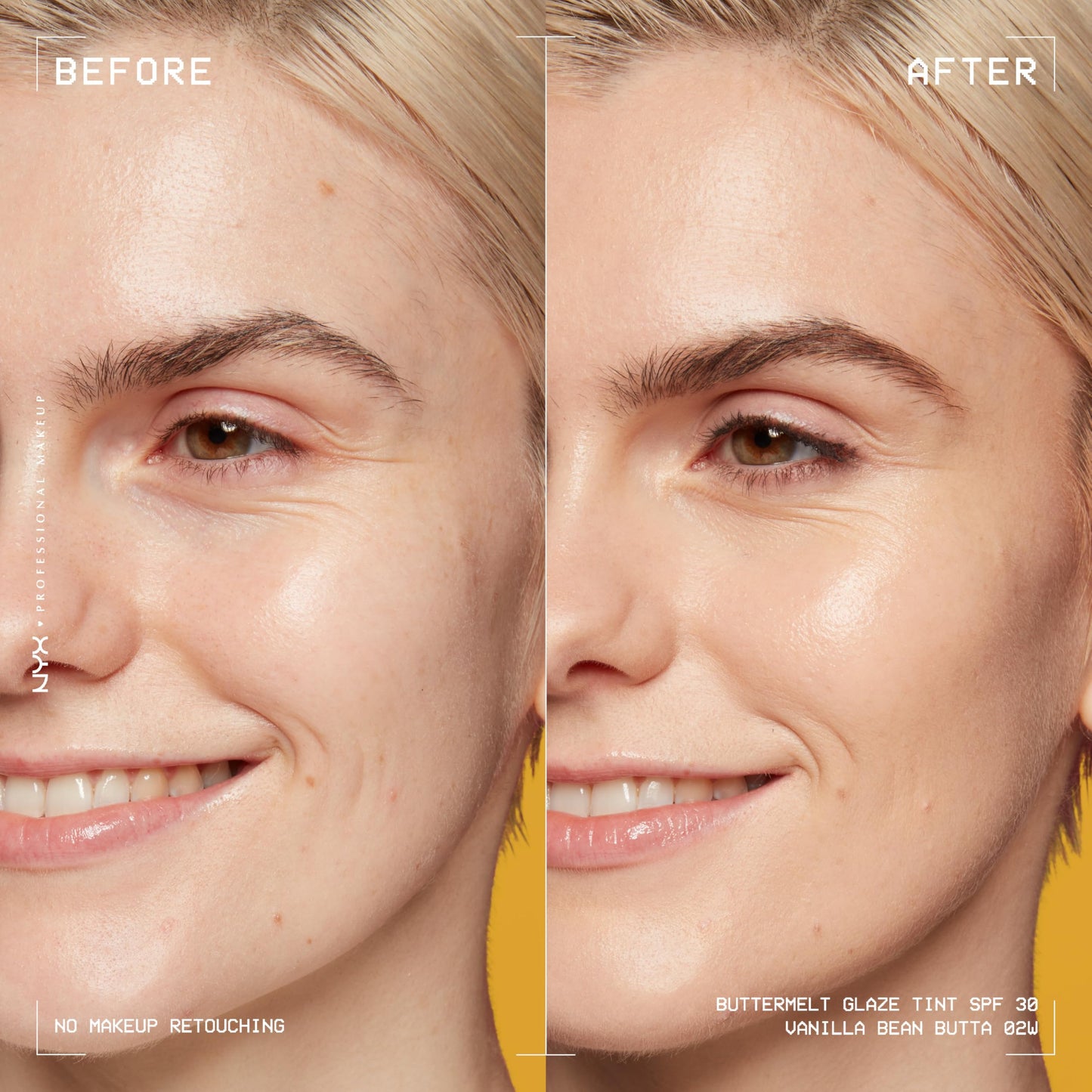 NYX PROFESSIONAL MAKEUP Buttermelt Glaze Soft Glow Skin Tint + SPF 30, 12HR Wear — Vanilla Bean Butta (02)