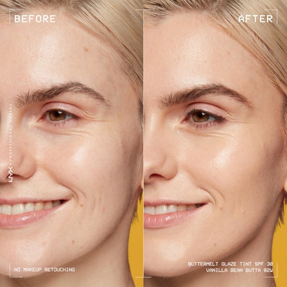 NYX PROFESSIONAL MAKEUP Buttermelt Glaze Soft Glow Skin Tint + SPF 30, 12HR Wear — Vanilla Bean Butta (02)