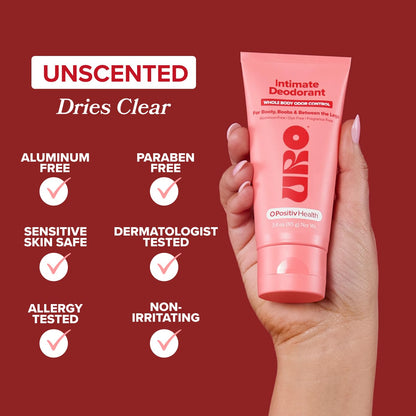 O Positiv URO Intimate Whole Body Deodorant Cream – Aluminum-Free, Unscented, Dermatologist Tested, 3 oz