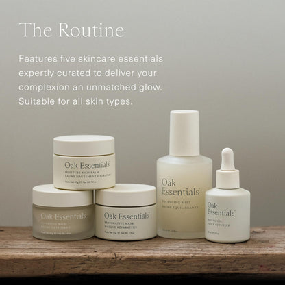 Oak Essentials The Routine At-Home Facial Gift Set | 5-Step Anti-Aging Skincare with Blue Tansy Oil, Cleansing Balm & Restorative Mask