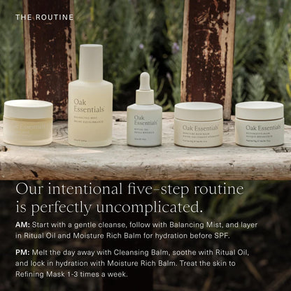 Oak Essentials The Routine At-Home Facial Gift Set | 5-Step Anti-Aging Skincare with Blue Tansy Oil, Cleansing Balm & Restorative Mask