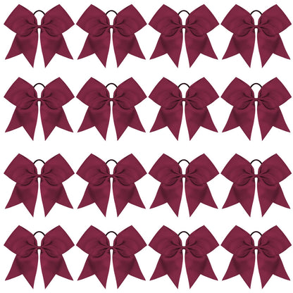 OAOLEER 16-Pack 8-Inch Maroon Cheer Bows with Ponytail Holders – Handmade Team Accessories