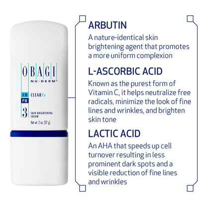 Obagi Medical Nu-Derm Clear Fx – Skin Brightening Cream with Arbutin, Vitamin C & Lactic Acid | 2 oz