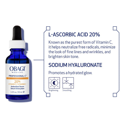 Obagi Medical Professional-C 20% Vitamin C Serum – Brighten Skin Tone & Minimize Fine Lines | 1 oz