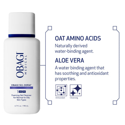 Obagi Medical Nu-Derm Foaming Gel Cleanser for Face | Deep-Cleansing & Hydrating Facial Cleanser for Normal to Oily Skin – 6.7 oz