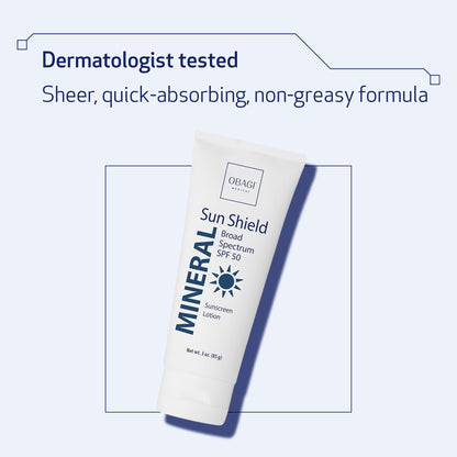 Obagi Medical Sun Shield Mineral Sunscreen SPF 50 – Hypoallergenic, Sheer, Quick-Absorbing (3 oz)
