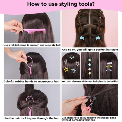 obeoby Colorful Rubber Bands Set – 2020 Pcs Elastic Hair Ties, 5 Styling Tools, 40 Hair Clips, Gift for Daughter