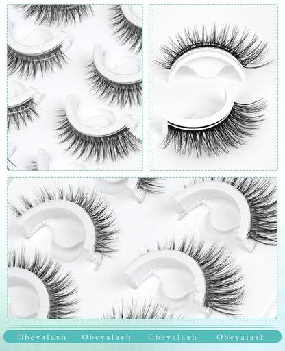 Obeyalash Self-Adhesive Cat Eye Lashes – Waterproof, Glueless, 15mm, 5 Pairs with Tweezers