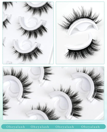 Obeyalash Self Adhesive Eyelashes Cat Eye M877 – 5 Pairs, Waterproof, Glueless with Tweezers
