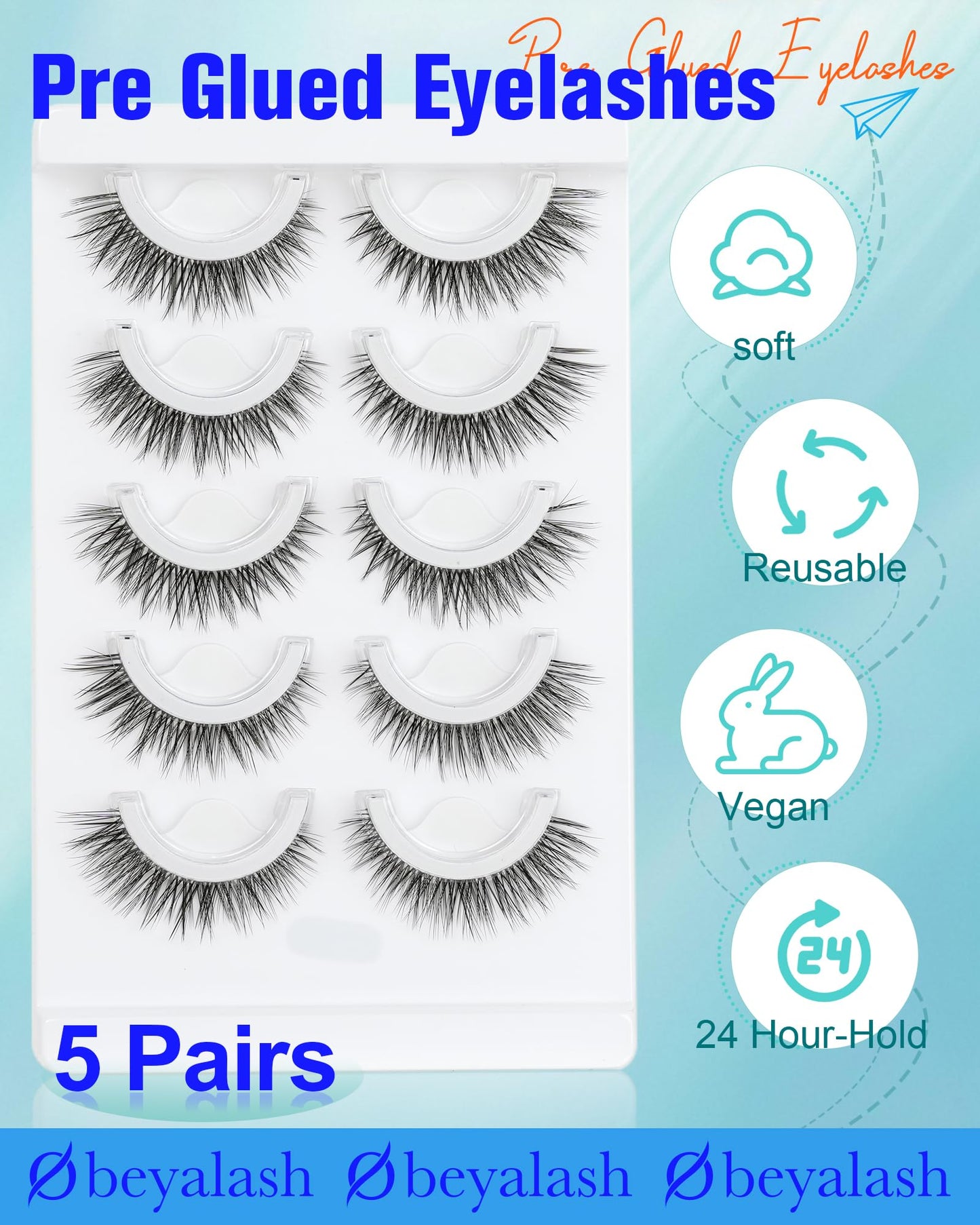 Obeyalash Self-Adhesive Cat Eye Lashes 12mm (6D07) – Waterproof, Glueless, 5 Pairs