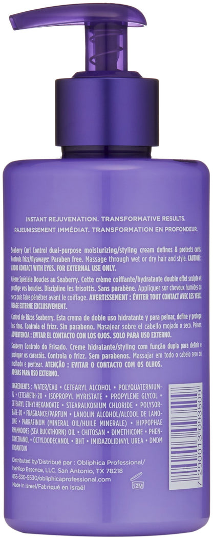 Obliphica Professional Seaberry Curl Control Cream – Anti-Frizz & Hydrating Styling (10 Fl Oz)