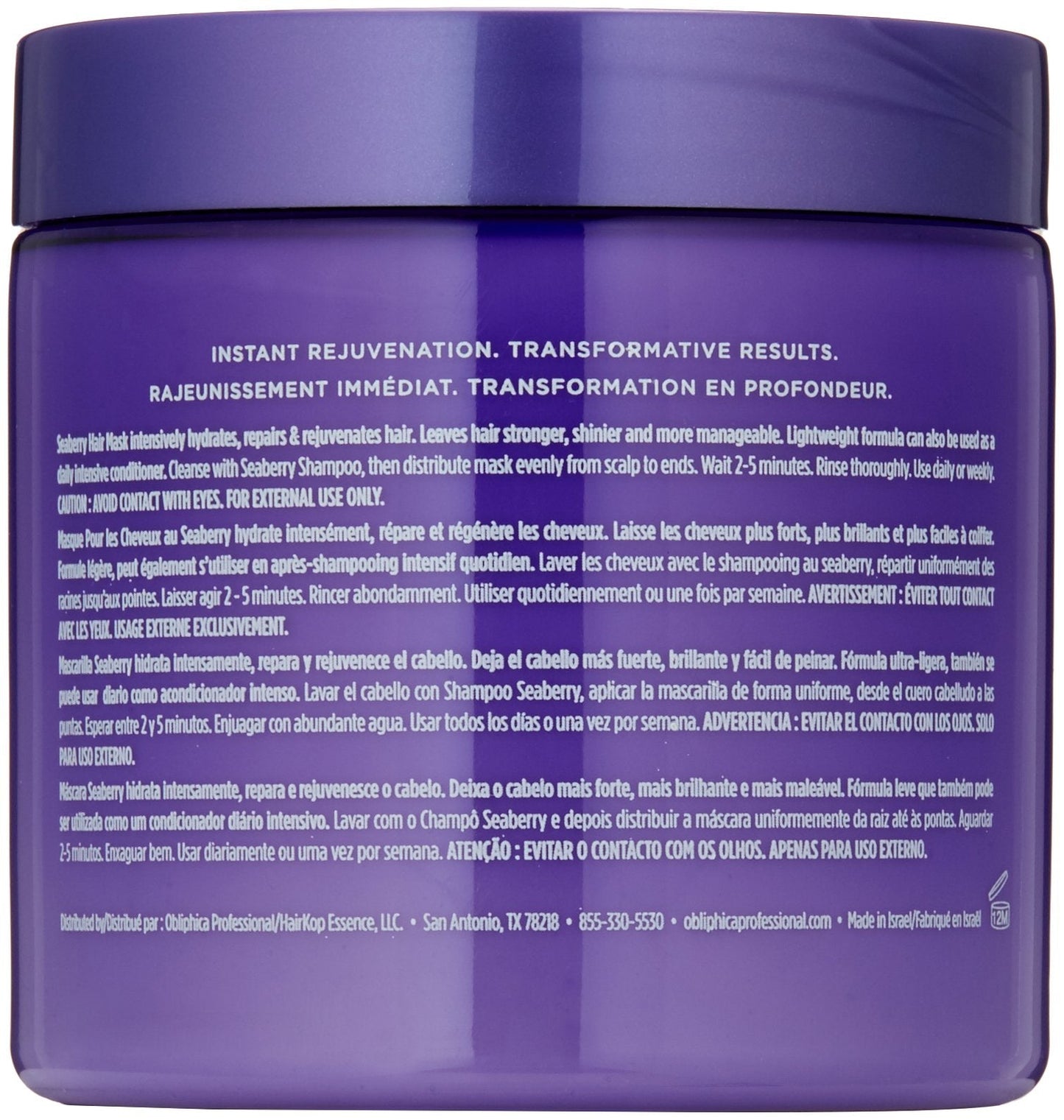 Obliphica Professional Seaberry Mask — Nourishing Hair Treatment for Medium to Coarse Hair