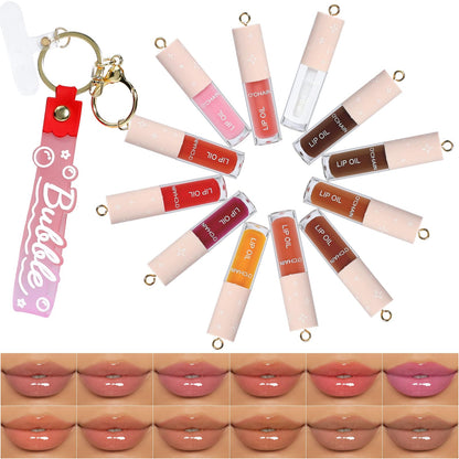 O'CHAIN 12-Color Lip Oil Set | Portable Keychain, High Shine & Hydration