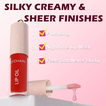 O'CHAIN 12-Color Lip Oil Set | Portable Keychain, High Shine & Hydration