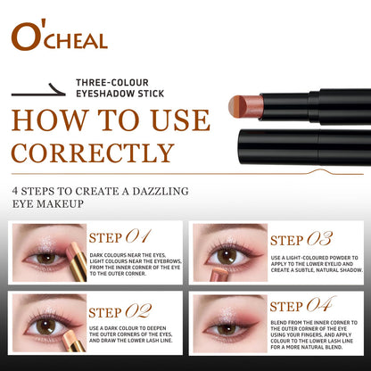 O'CHEAL 4PCS Gradient Eyeshadow Sticks – Matte, Shimmer, Waterproof