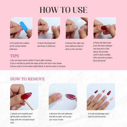 OCOUYVD Handmade Press-On Nails – Thickened Salon-Quality Long Almond Nails with 3D Flowers, Stars, Cherry & Rhinestones