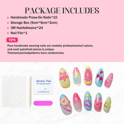 OCOUYVD Handmade Press On Nails Medium Almond – 3D Flower Design, Thick Acrylic & Gel