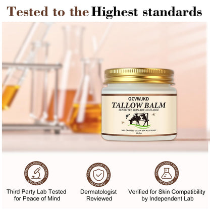 OCVWJKD Beef Tallow & Honey Balm – 3-Pack All-Natural Skin Moisturizer for Face & Body | Grass-Fed Tallow & Raw Honey Blend | 6 Oz