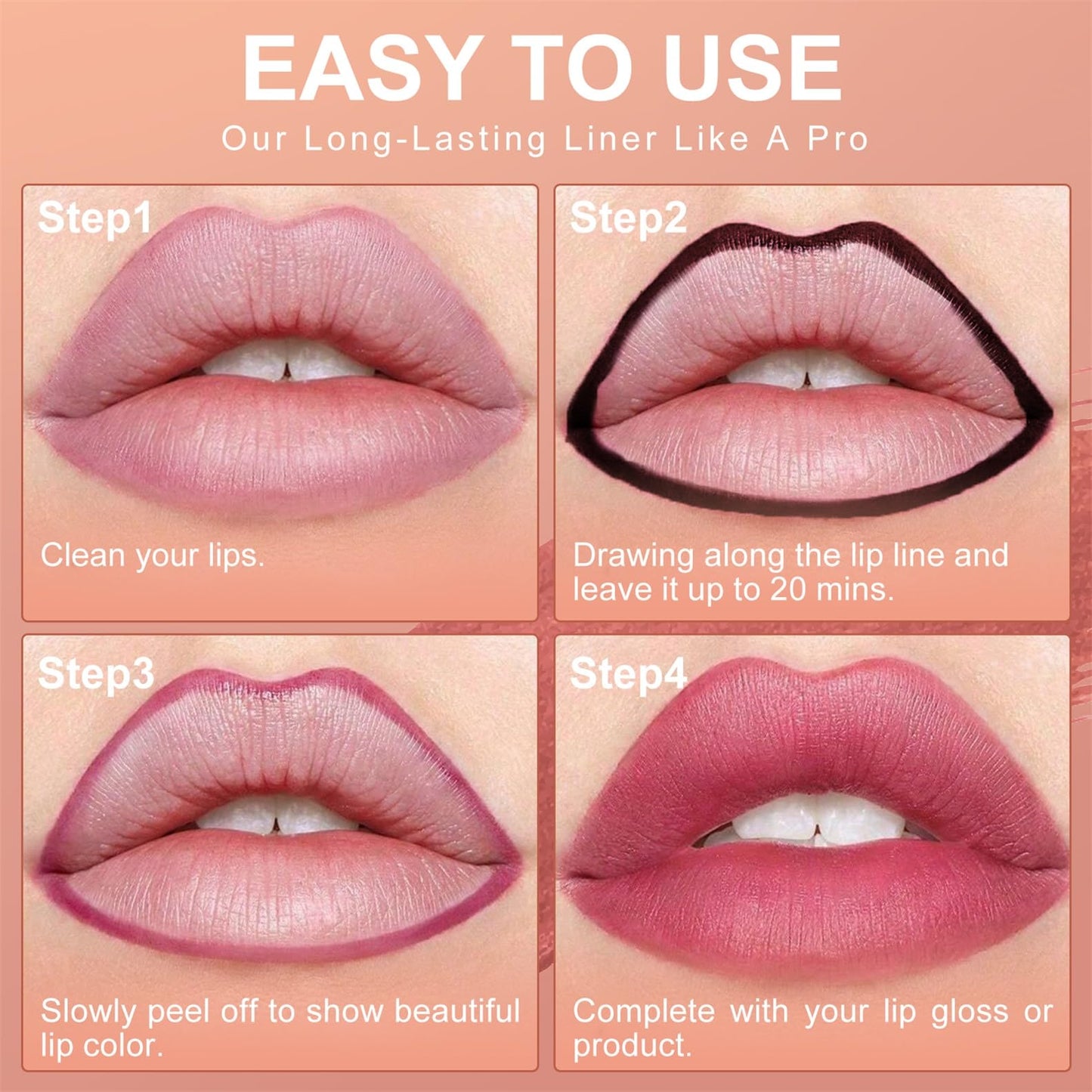 OETUIOW Lip Stain Peel Off Lip Liner – Long-Lasting, Waterproof, Transfer-Proof, Rose