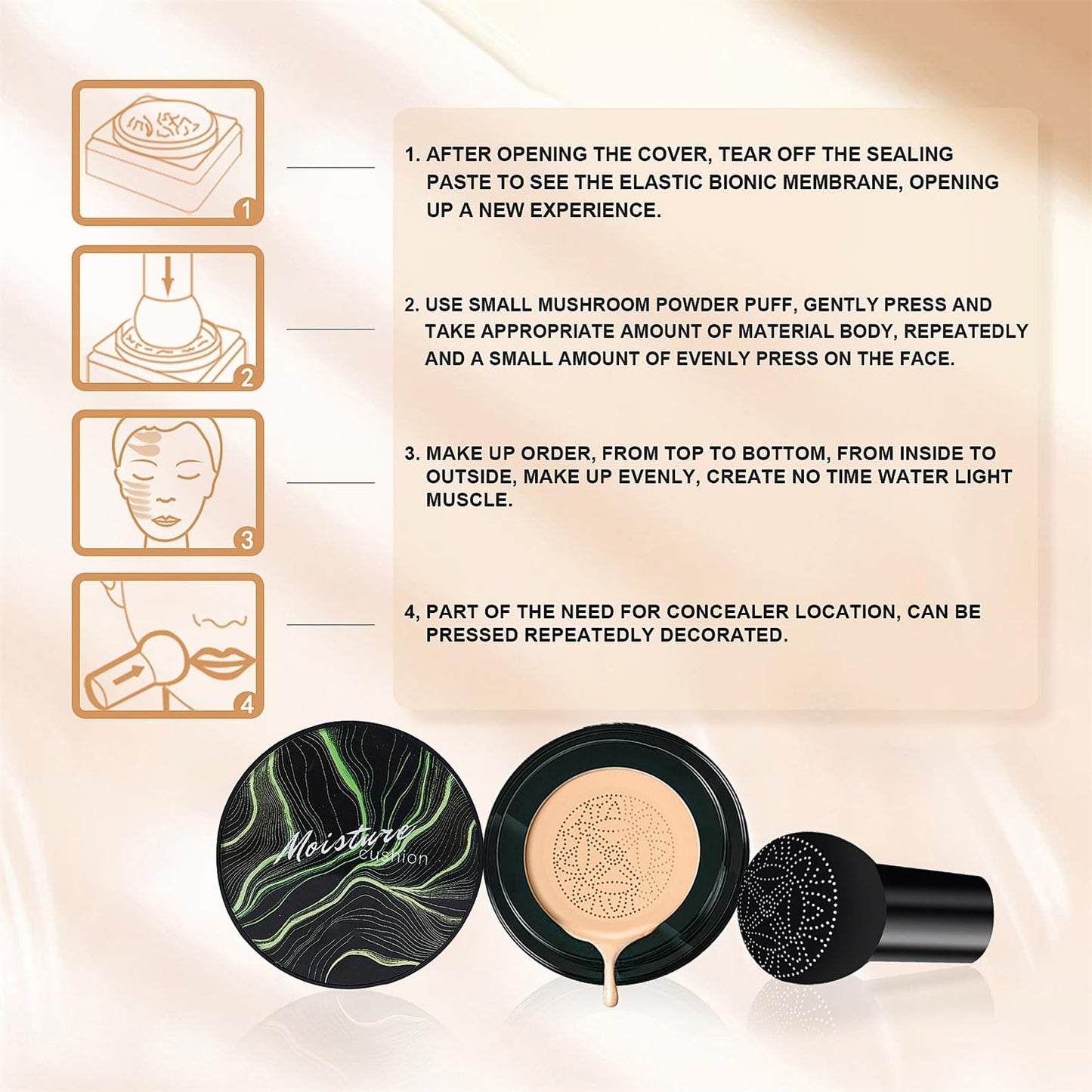 OETUIOW Mushroom Head Air Cushion CC Cream – Full Coverage BB Cream (Ivory)