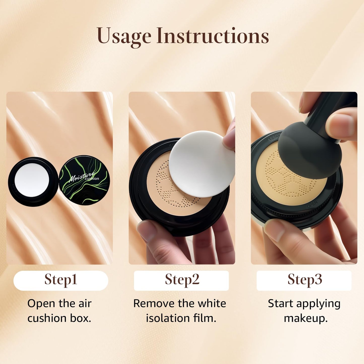 OETUIOW Mushroom Head Air Cushion CC Cream Gift Set — Upgraded Hydrating Formula, 2 Refills, Medium (20g×3)
