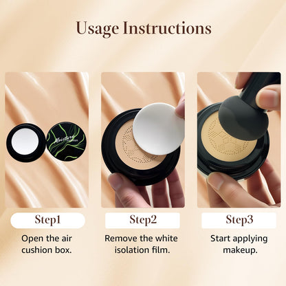 OETUIOW Mushroom Head Air Cushion CC Cream Gift Set – 1 Full-Size Foundation + 2 Refills & Puff (Natural)