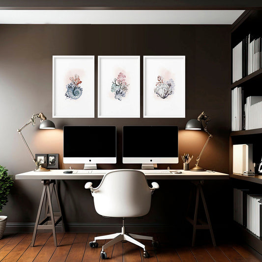 Home office print | set of 3 Seashells wall art prints