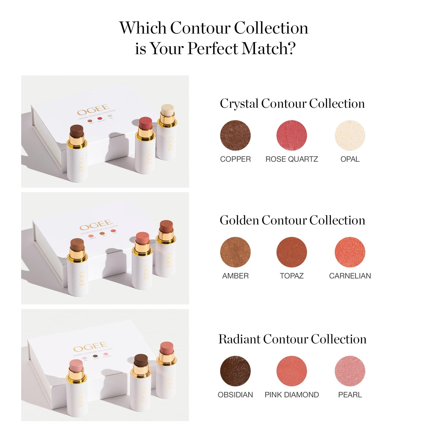 Ogee Face Stick Radiant Trio – Organic Contour Sticks for Subtle Glow (Bronzer, Blush, Highlighter)