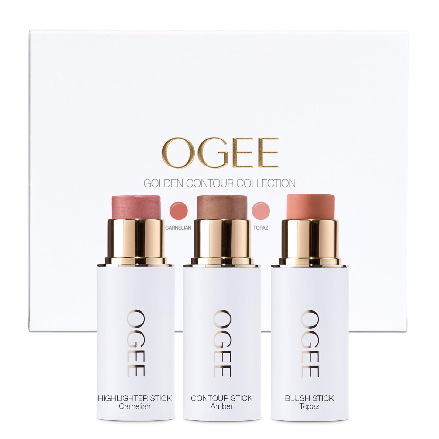 Ogee Face Stick Trio - Certified Organic Contour, Bronzer, Blush & Highlighter