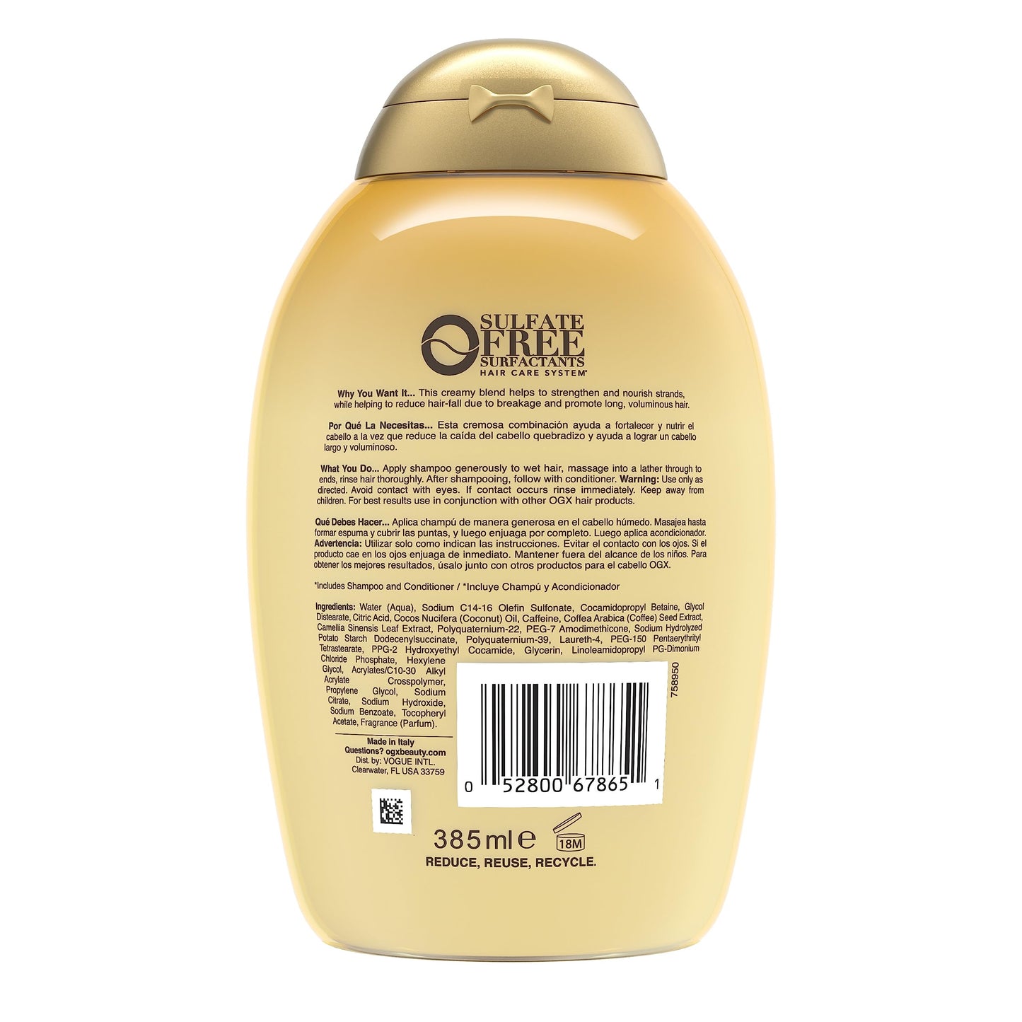 OGX Anti-Hair Fall + Coconut Caffeine Strengthening Shampoo – 13 Fl Oz