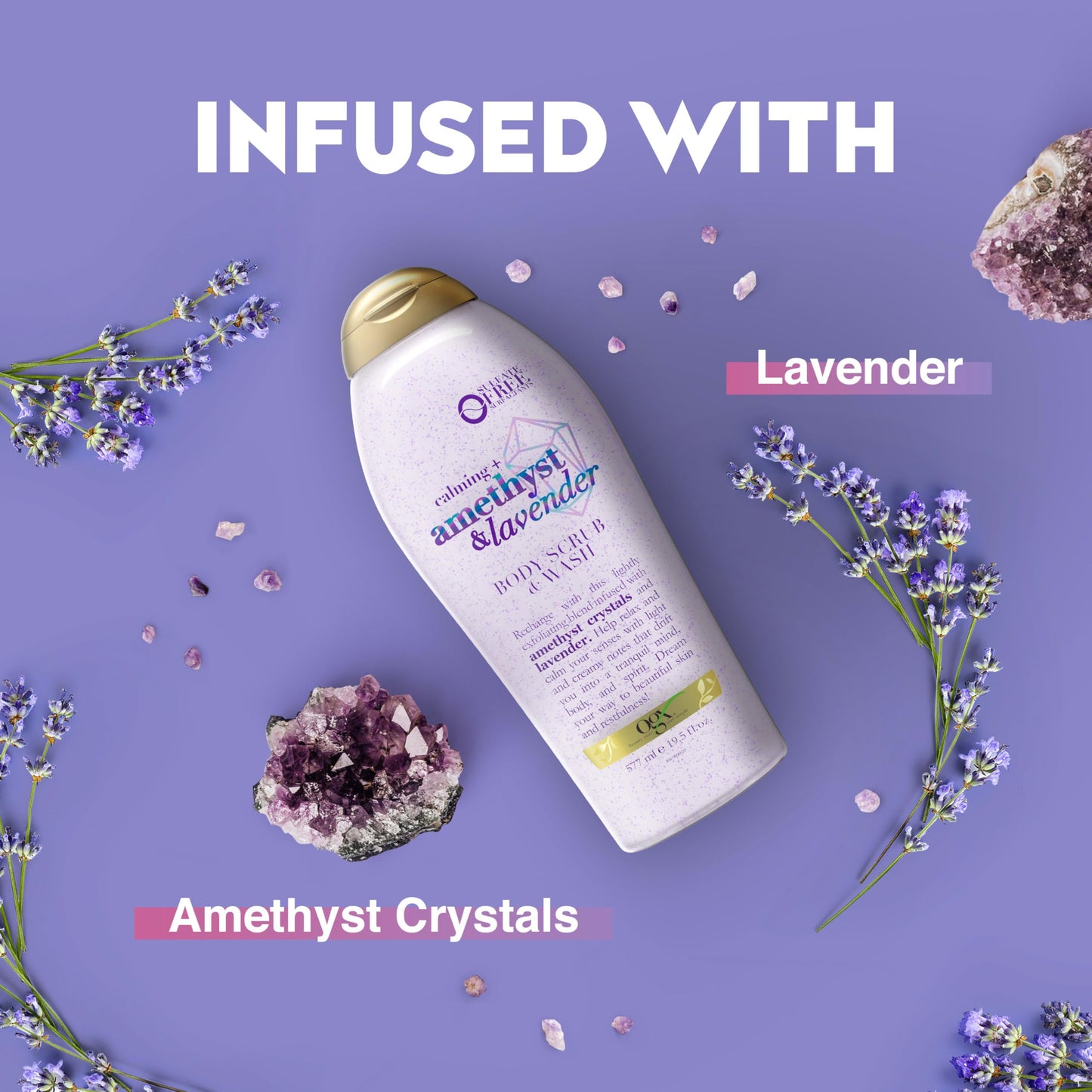 OGX Calming Amethyst & Lavender Body Scrub & Wash – Gently Exfoliating, 19.5 fl oz