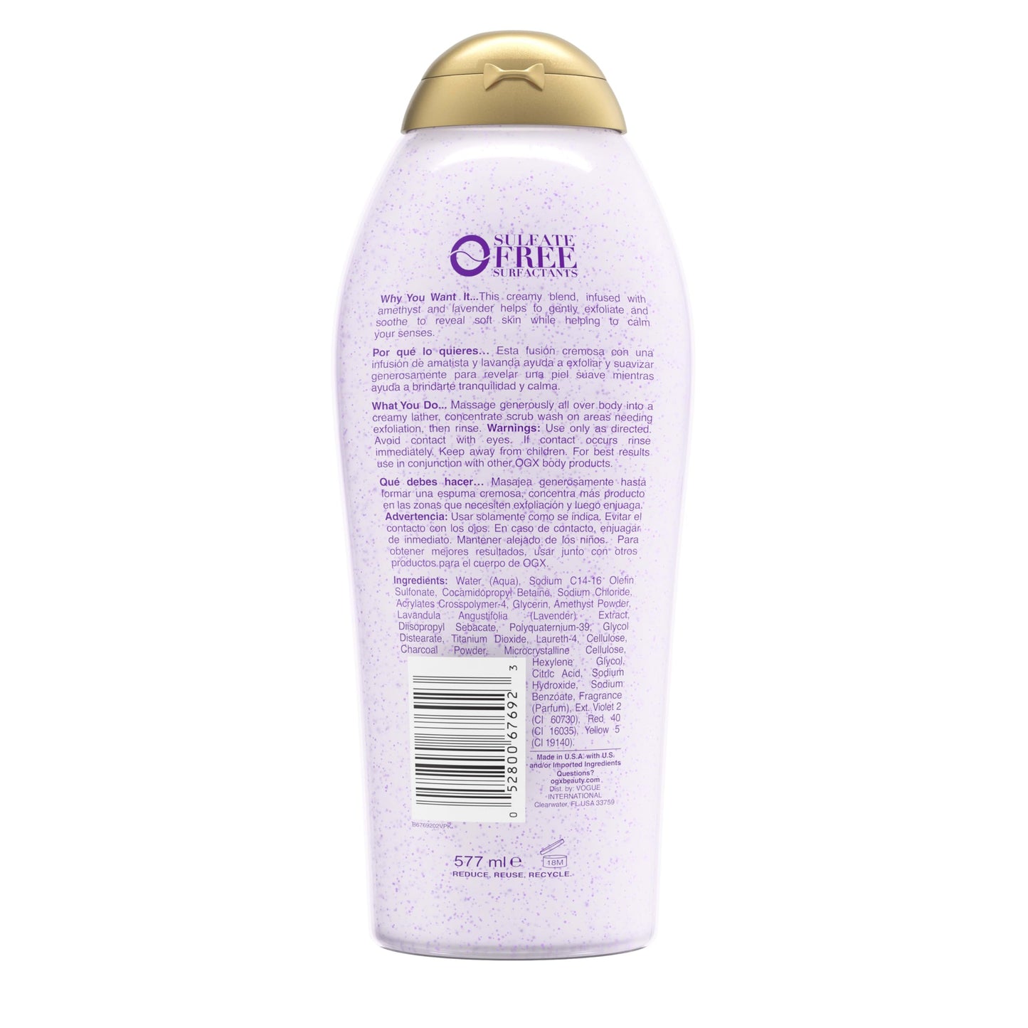 OGX Calming Amethyst & Lavender Body Scrub & Wash – Gently Exfoliating, 19.5 fl oz